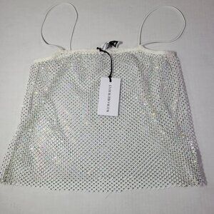 WeWoreWhat  White Modern Statement Date Night Rhinestone Mesh Tank Top Size XXS